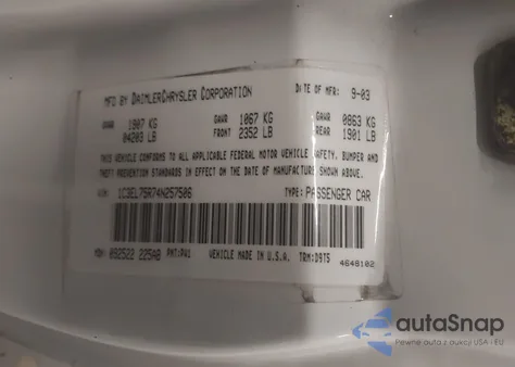 2004 Chrysler Sebring Gtc from USA, damaged, VIN 1C3EL75R74N257506